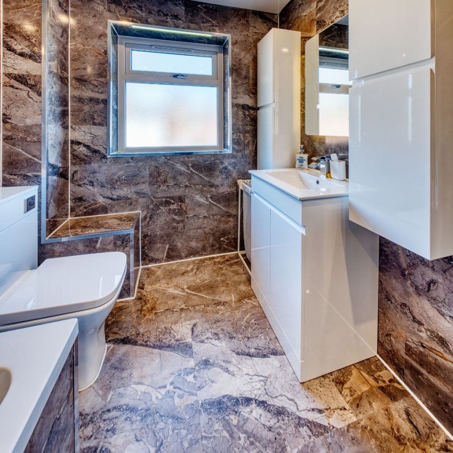 Modern bathroom with glass shower